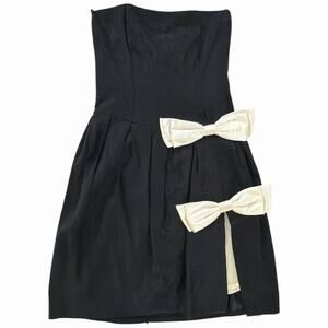 Jessica McClintock Gunne Sax Strapless Black Mini Dress With Bows Size 11/12